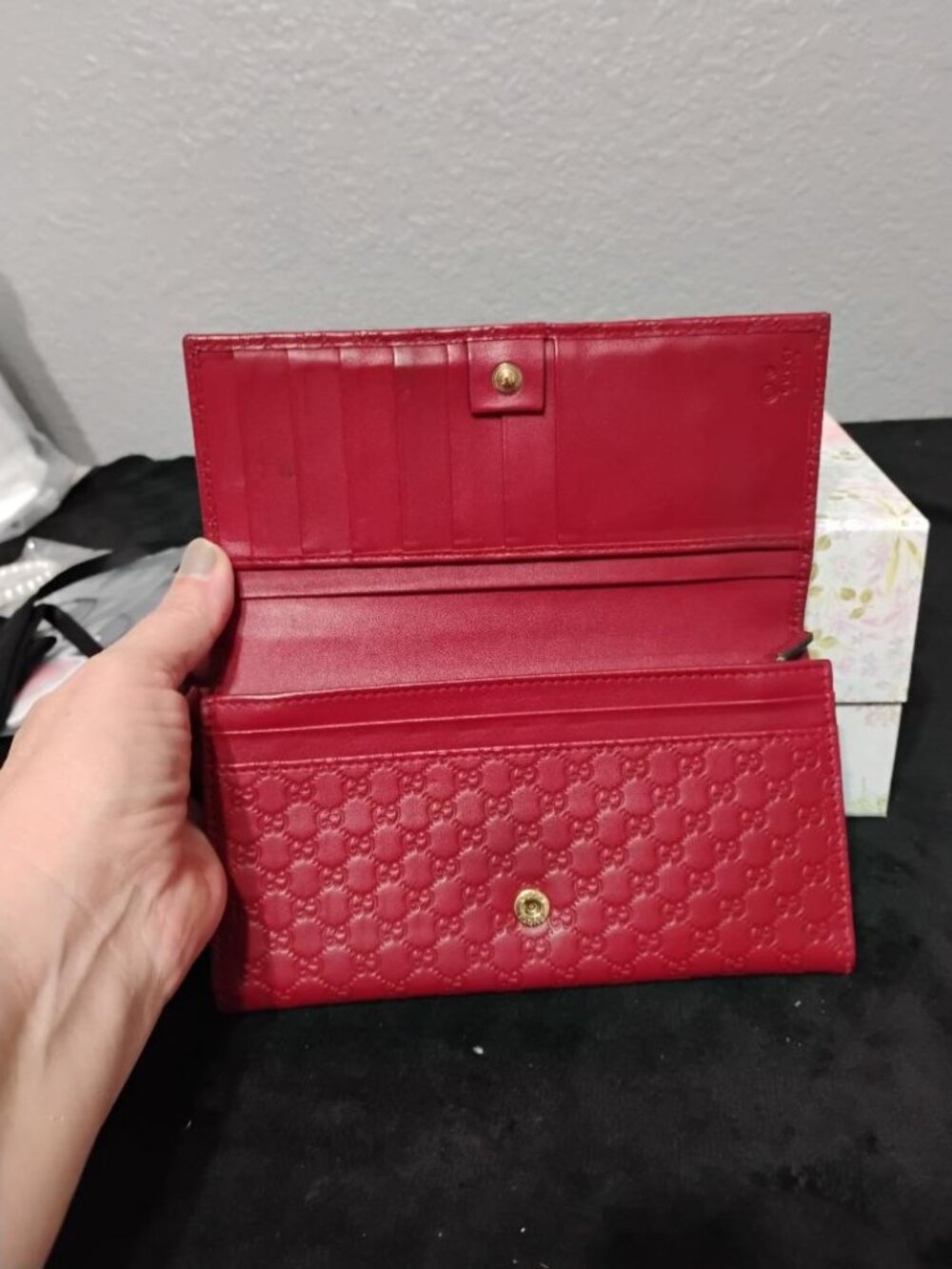 Gucci Wallet Red Micro Guccissima Continental Flap Leather Wallet EUC - Picture 3 of 12